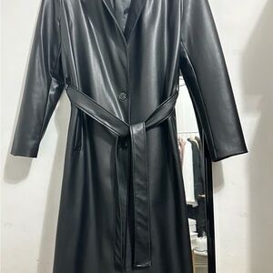 Black Faux Leather Trench Coat